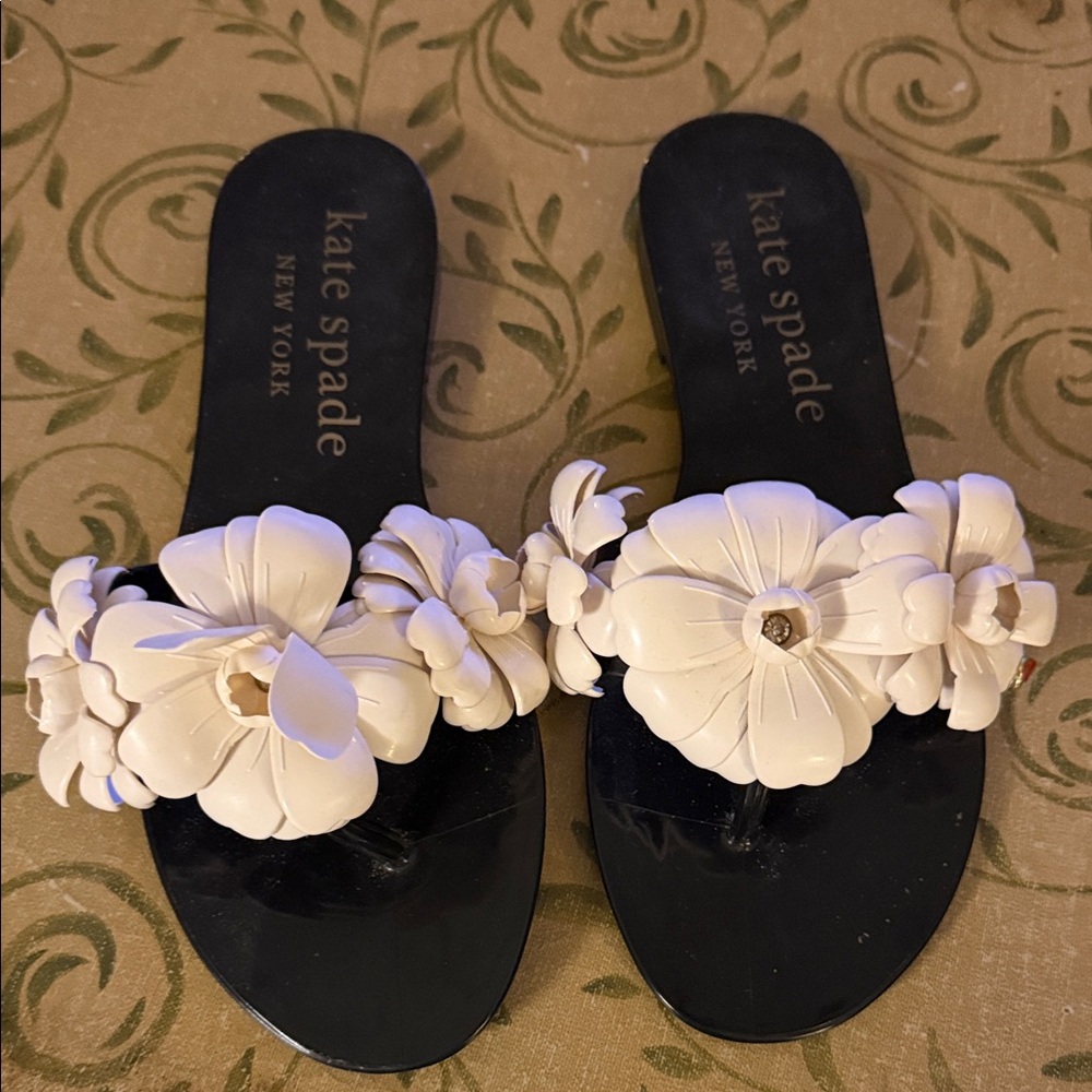 Kate Spade Black and Cream Jelly Floral Sandals - Picture 6 of 6